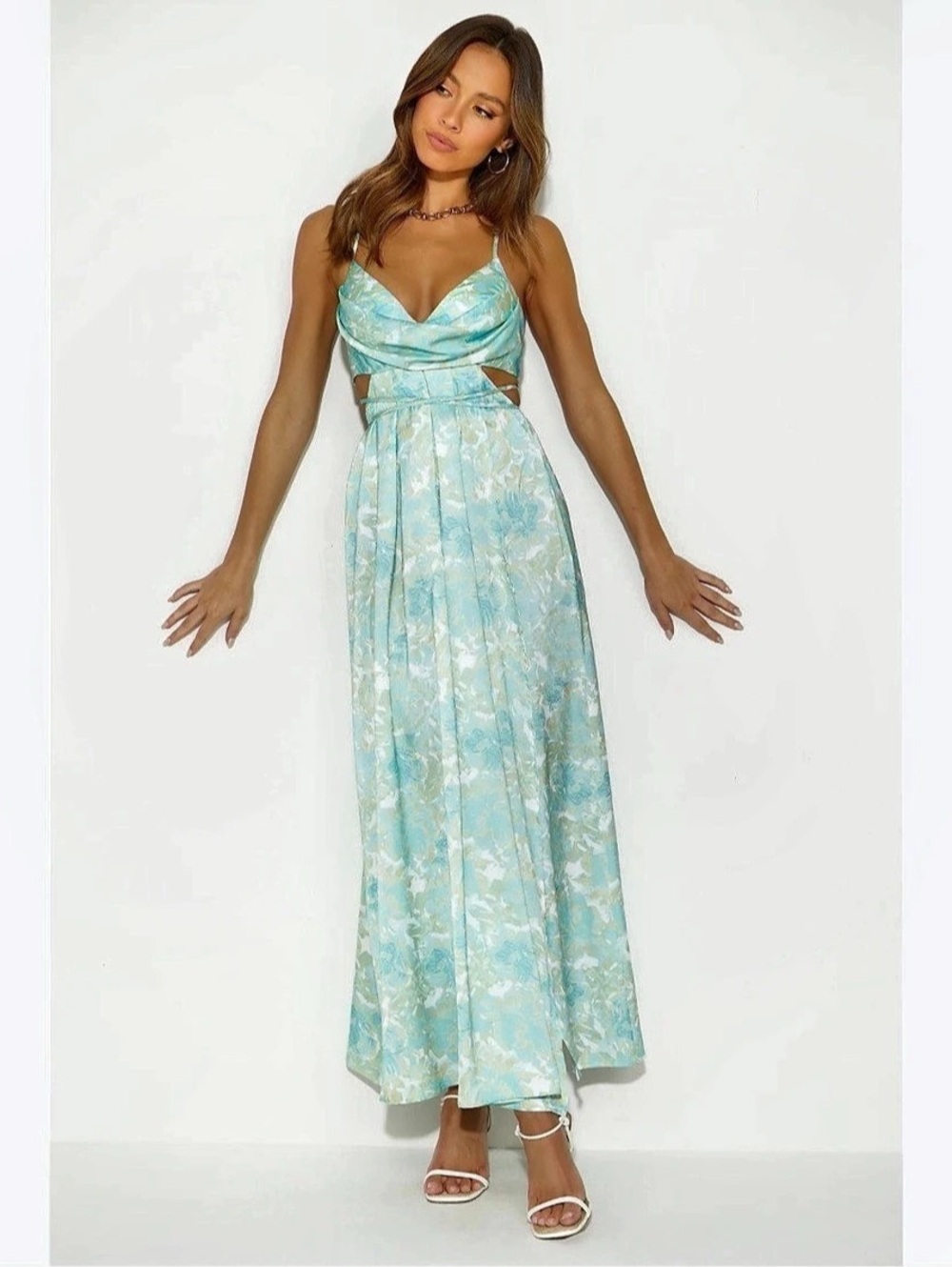 Hello Molly Floral Maxi Dress in Blue & Green NWT